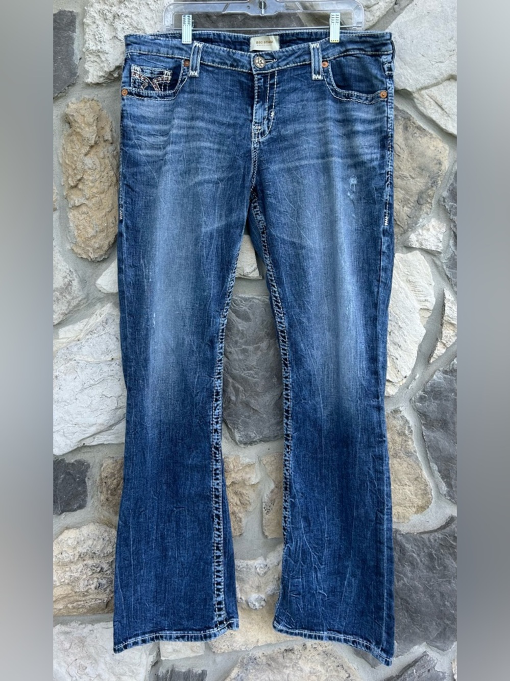 Big Star Womens Jeans Size 34 (18) Maddie Bootcut Thick Stitch Embroidered Denim